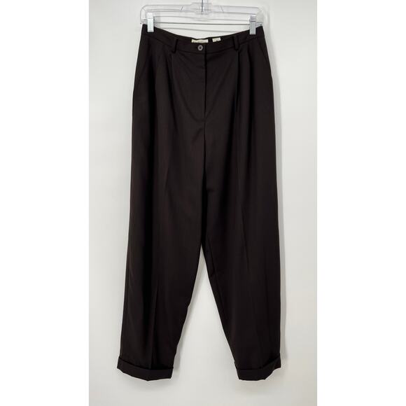 Vtg Ann Taylor Wool Trousers Pants Womens 10 Dark Chocolate Brown Pleated Cuffed - Picture 1 of 12